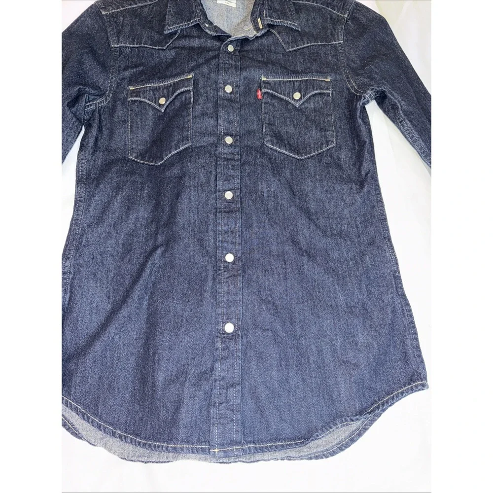 Internal Sample Levi's Pearl Snap Denim Long Sleeve Shirt Sz M Slim Blue Dark